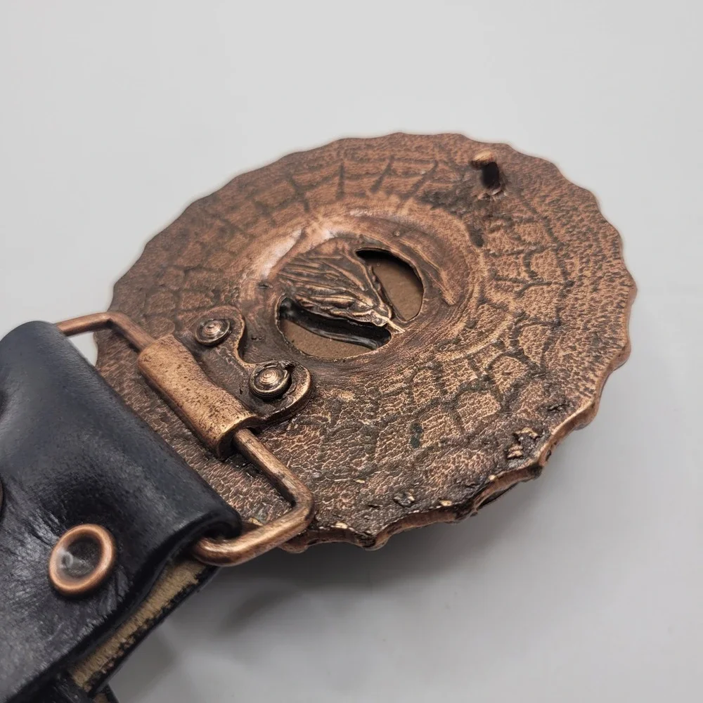 Leatherock Belt 34 Black Leather Stone Buckle Colorful Ornate Statement Western